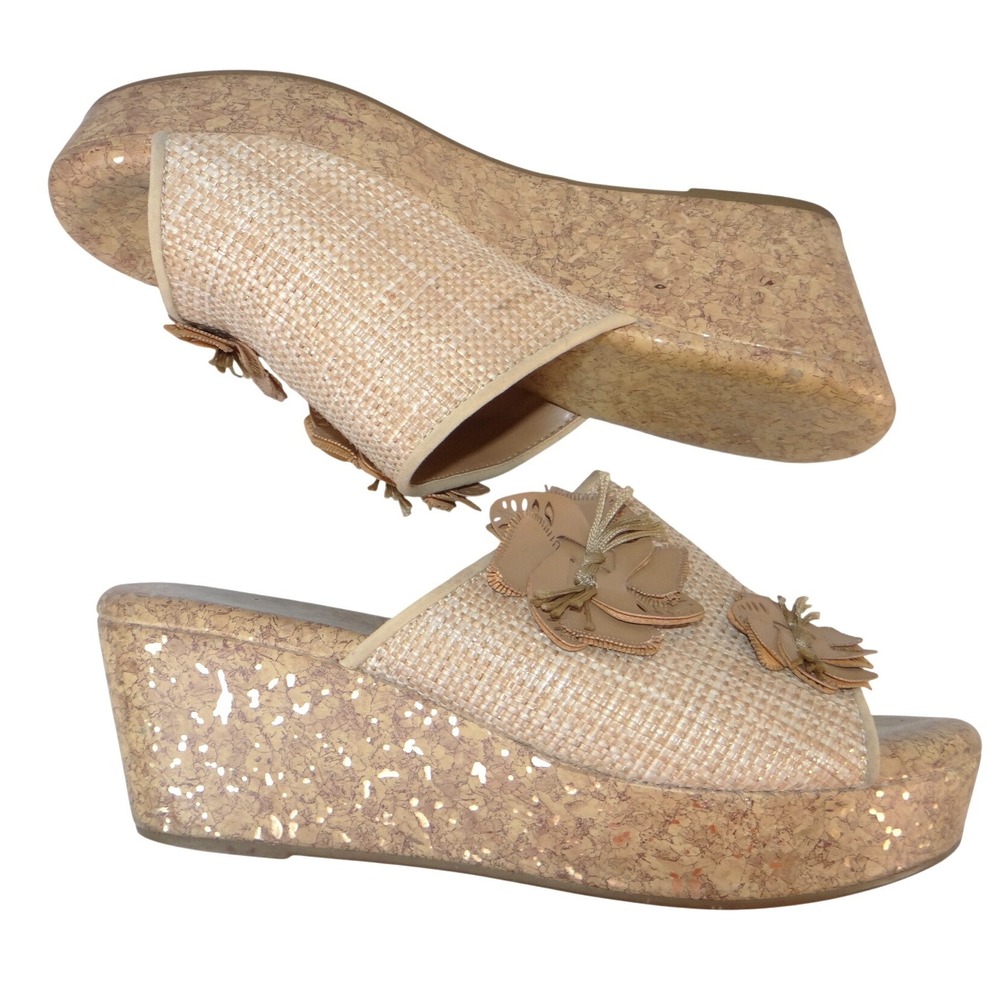 Jaclyn‎ Smith Adina Natural Wedge Sandals Floral Cork Platform Beige Womens 10M